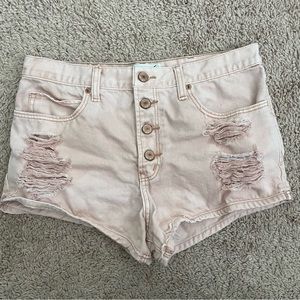 Abercrombie & Fitch Pink High-Rise Button-Fly Distressed Denim Shorts SZ 28/6